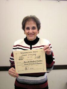 Pam Hagedorn with her First Citizen certificate, 2008